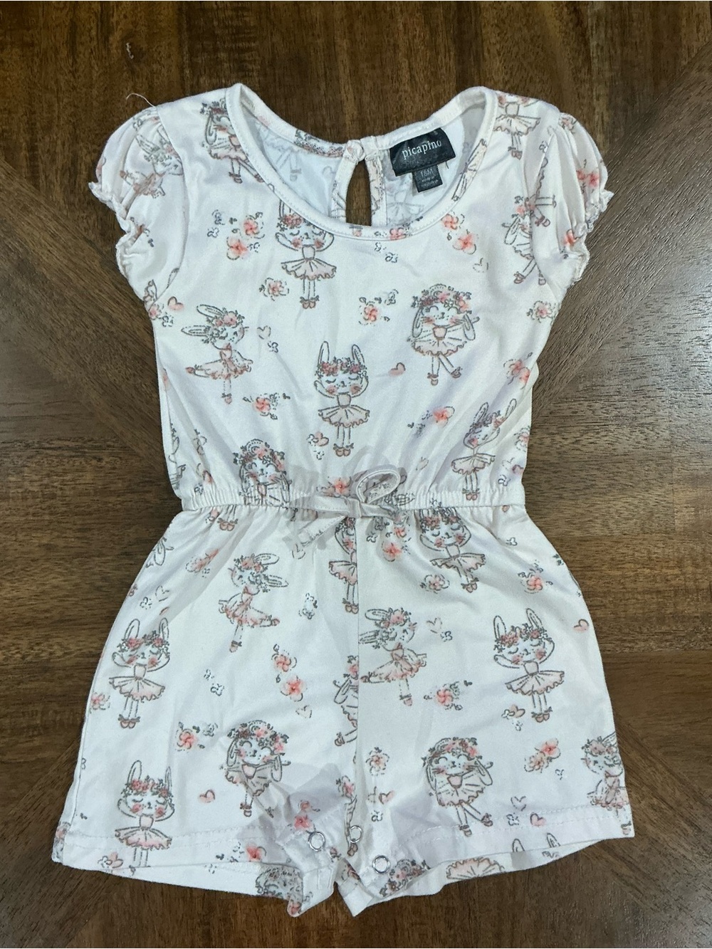 Picapino 18 Months White Floral Bunny Print Girls' Romper
